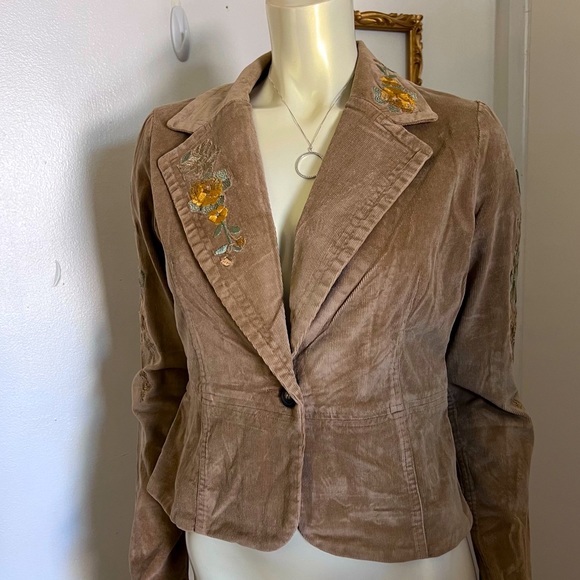 New True meaning corduroy embroidered floral jacket size Large New With Tags A7 - Picture 3 of 16